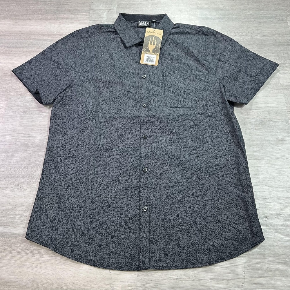 NEW Chef Works Urban Collection Shirt Mens Medium Black Floral Short Sleeve Chef